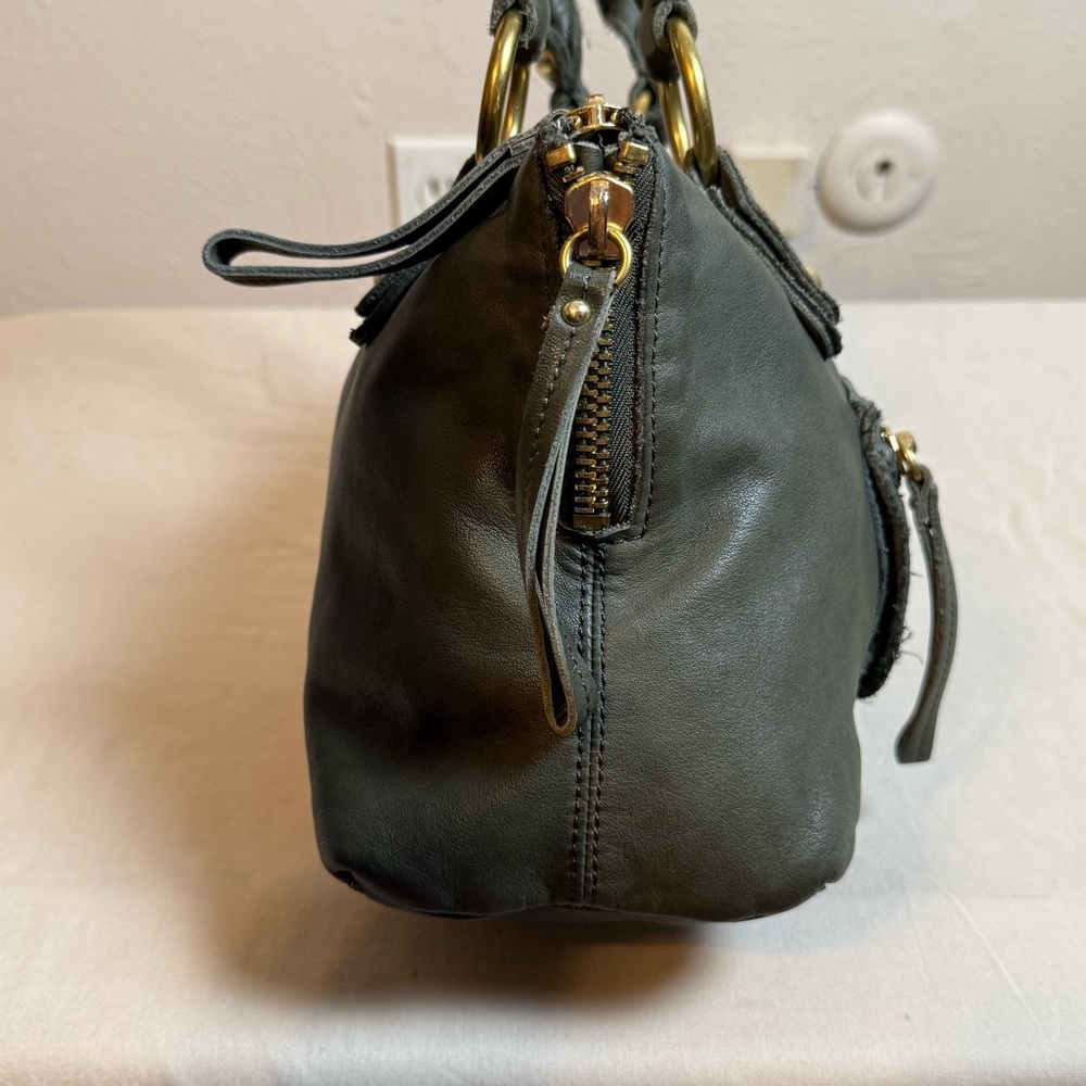 Linea Pelle Khaki Green Leather Double Handle Shoulder Bag - Picture 4 of 10